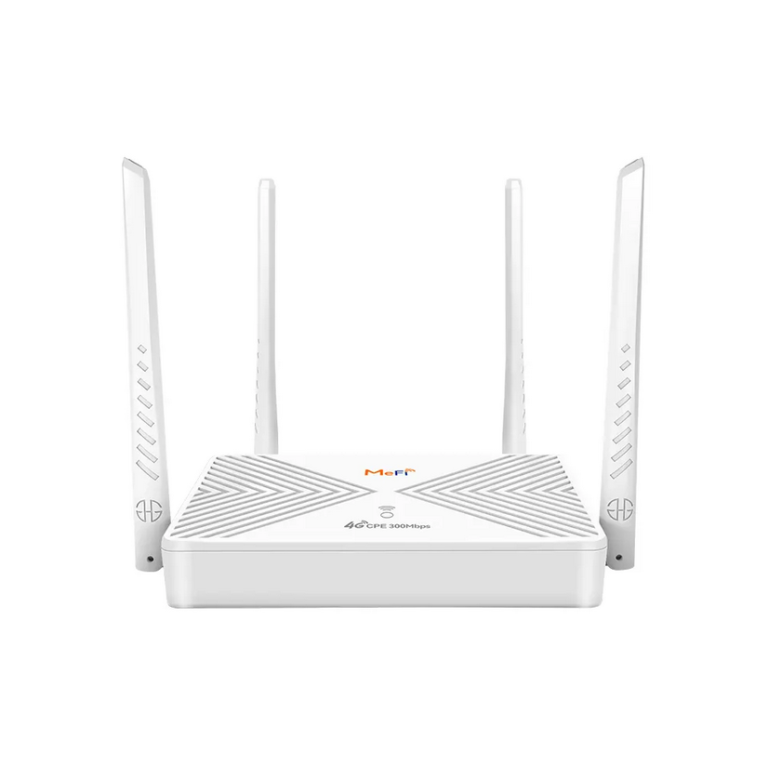 Baltas XM310 4G modemas su 4 antenomis – priekinis vaizdas