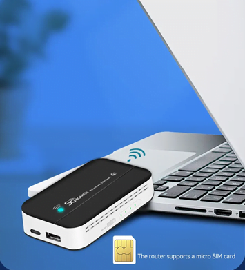 XM42 modemo viršus su 4G ir Wi-Fi logotipais